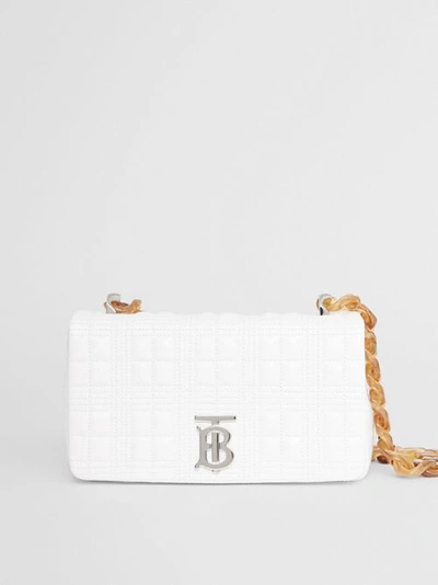 Shop Burberry Small Quilted Lambsk In Optic White
