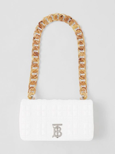 Shop Burberry Small Quilted Lambsk In Optic White