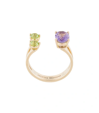 Shop Delfina Delettrez Amethyst And Peridot Dots Ring In Gold