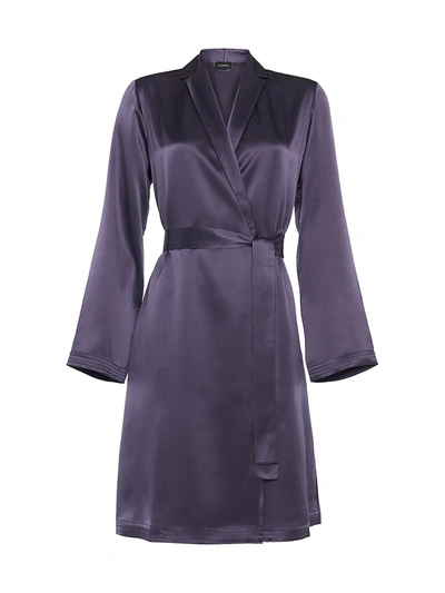 Shop La Perla Silk Short Robe In Dusty Violet