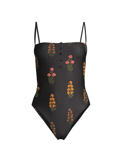 Shop Agua By Agua Bendita The Wallflowers Durazno Dahlia One-piece Swimsuit In Black Dahlia