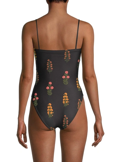 Shop Agua By Agua Bendita The Wallflowers Durazno Dahlia One-piece Swimsuit In Black Dahlia