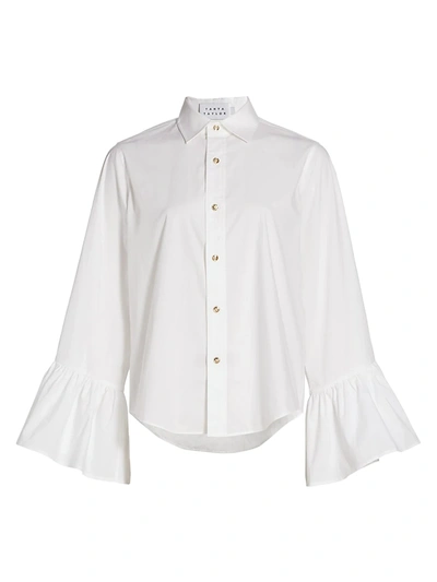 Shop Tanya Taylor Alena Flounce-sleeve Tailored Top In Optic White