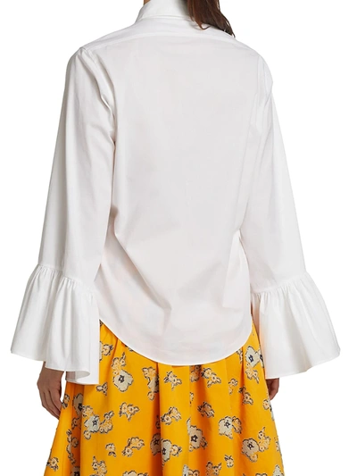 Shop Tanya Taylor Alena Flounce-sleeve Tailored Top In Optic White