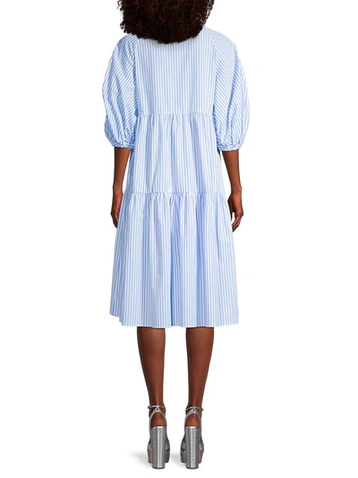 Shop Stella Jean Bird Embroidered Dress In White Light Blue