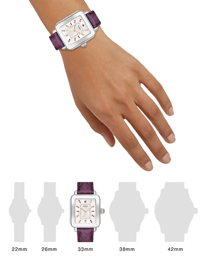 Shop Michele Deco Sport Stainless, Topaz & Quilted Leather Strap Watch In Violet