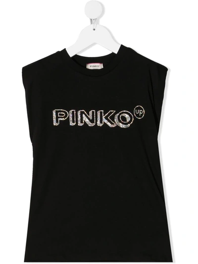 Shop Pinko Gem Embellished Logo Tank Top In Black