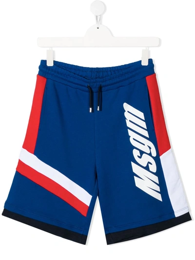 Shop Msgm Teen Colour-block Shorts In Blue