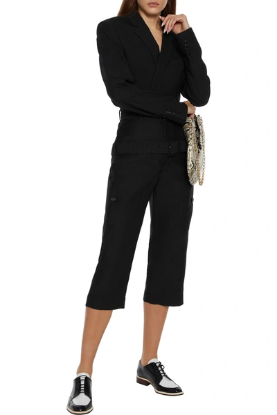 Shop Lanvin Cropped Belted Wool And Silk-blend Straight-leg Pants In Black