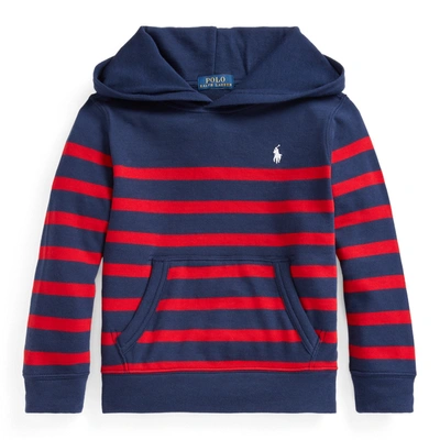 Shop Polo Ralph Lauren Striped Spa Terry Hoodie In Newport Navy/ Rl2000 Red
