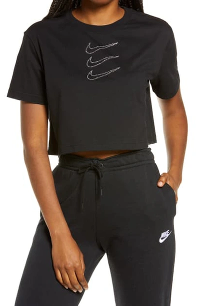 Nike Sportswear Rhinestone Crop Graphic Tee In Black | ModeSens