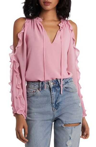 Shop 1.state Ruffle Cold Shoulder Top In Rose Pink