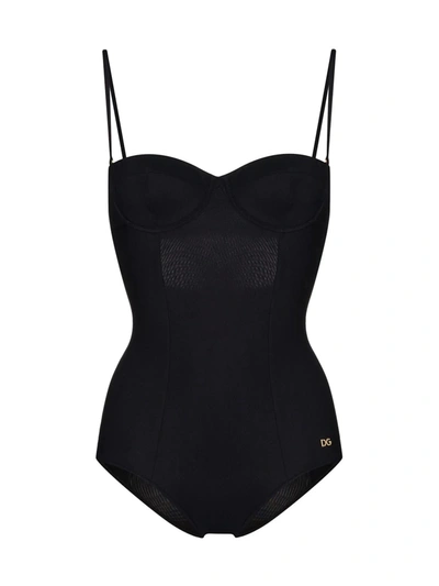 Shop Dolce & Gabbana Balconette-cup Swimsuit In Black