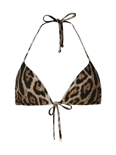 Dolce & Gabbana Triangle Bikini Top With Iconic Leopard Print In Multicolour