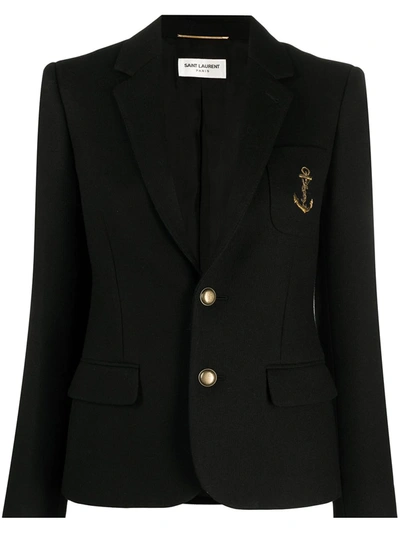 Shop Saint Laurent Anchor-detail Single-breasted Blazer In Black