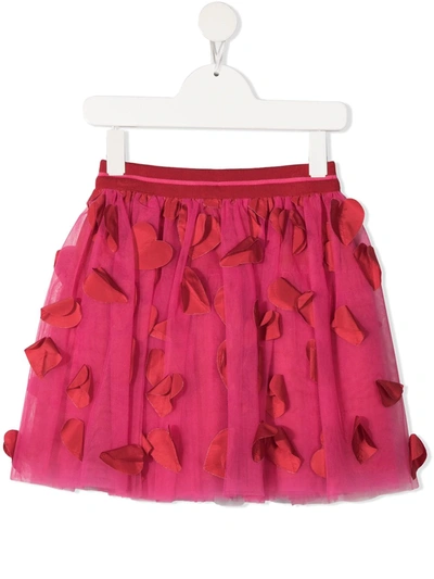 Simonetta Kid Fuchsia Tulle Skirt With Hearts In Pink