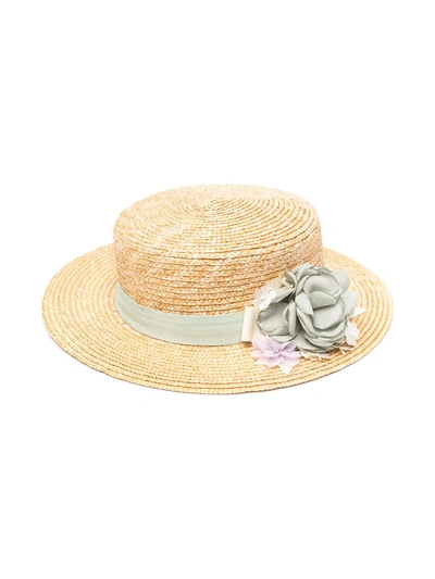 Shop Abel & Lula 3d Floral Ribbon Straw Hat In Neutrals