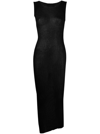 Shop Maison Margiela Ribbed-knit Sheer Dress In Black