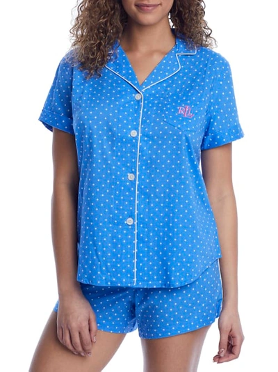 Shop Lauren Ralph Lauren Blue Dot Woven Boxer Pajama Set