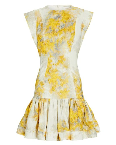 Shop Zimmermann Botanica Floral Linen Mini Dress In White/yellow