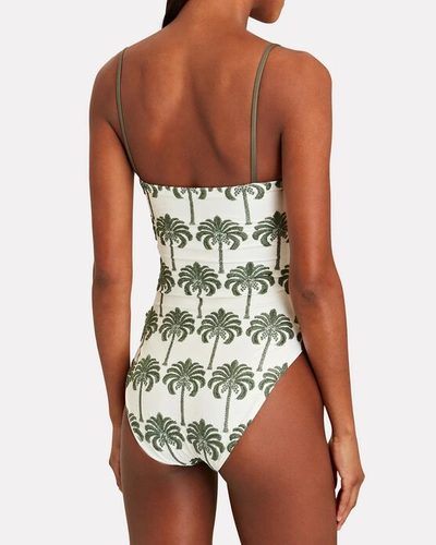Shop Agua By Agua Bendita Durazno Embroidered One-piece Swimsuit In White/green
