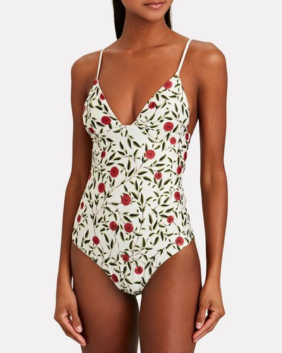 Shop Agua By Agua Bendita Azafran Floral Print One-piece Swimsuit In White