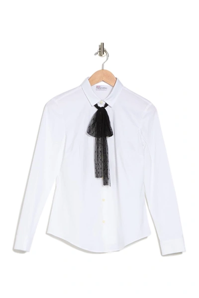 Shop Red Valentino Polka Dot Mesh Bow Shirt In Bianco/nero