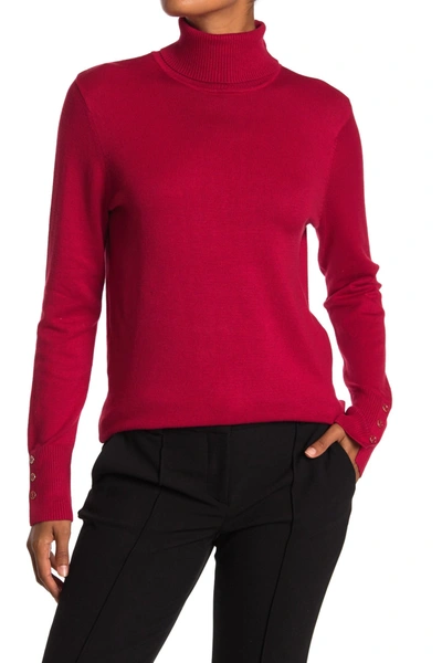 Shop Joseph A Turtleneck Button Sleeve Pullover Sweater In Scarlet