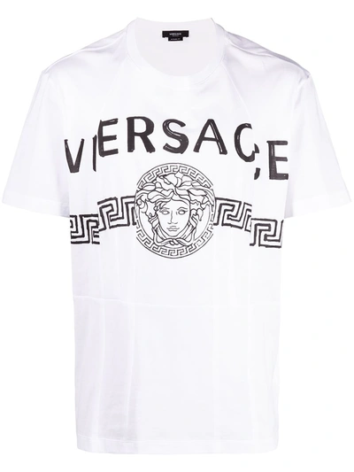 Shop Versace Logo Ctotton T-shirt In White