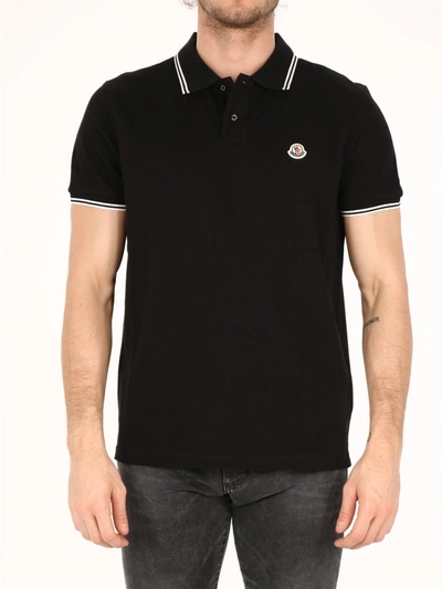Shop Moncler Cotton Polo Shirt Black