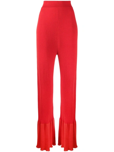 Shop Stella Mccartney Rib-knit Long-length Trousers In Red