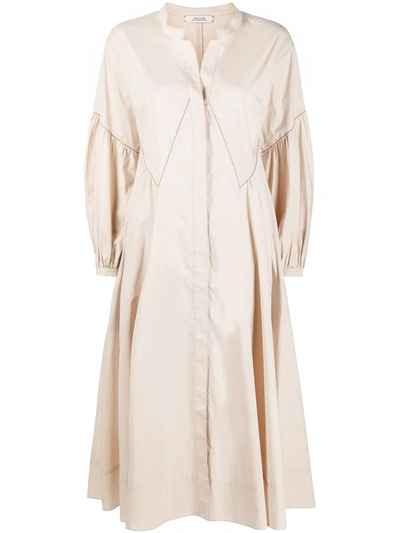 Shop Dorothee Schumacher Long-sleeved Pleated Midi Dress In Neutrals