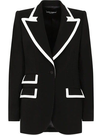 Shop Dolce & Gabbana Contrast-stripe Wool-blend Blazer In Black