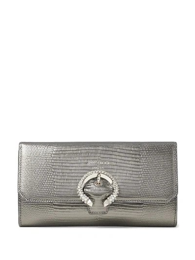 Shop Jimmy Choo Lizardskin-effect Chain Wallet In Silver