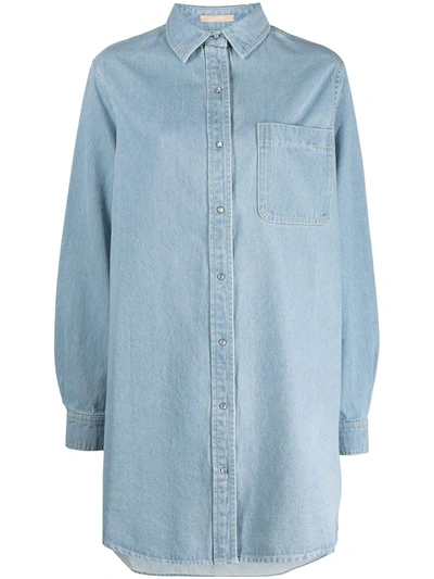 Shop 12 Storeez Patch-pocket Denim Shirt Dress In Blue