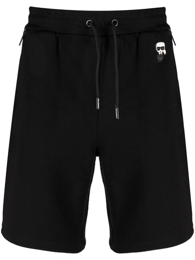 Shop Karl Lagerfeld Ikonik Karl-patch Track Shorts In Black