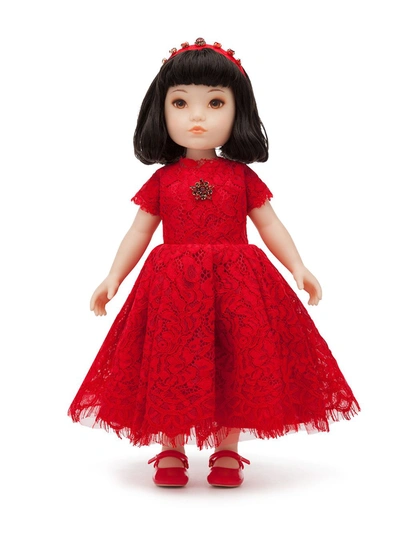 Shop Dolce & Gabbana Doll With Lace Dress In Red