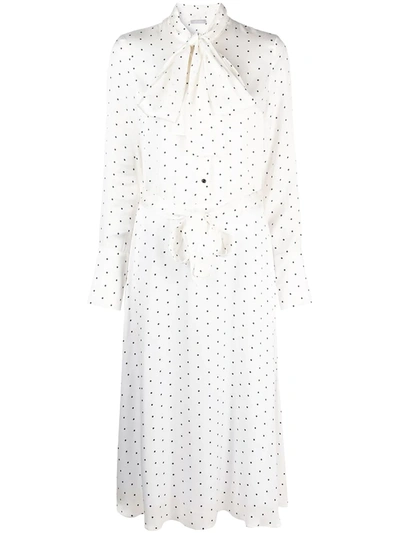 Shop 12 Storeez Polka Dot-print Pussy-bow Midi Dress In White