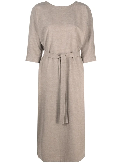 Shop 12 Storeez Tie-fastening Short-sleeved Midi Dress In Neutrals