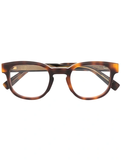 Shop Dunhill Tortoiseshell Logo Plaque Glasses In Braun