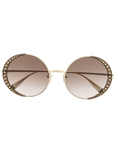 Shop Alexander Mcqueen Studded Border Round Sunglasses In Gold