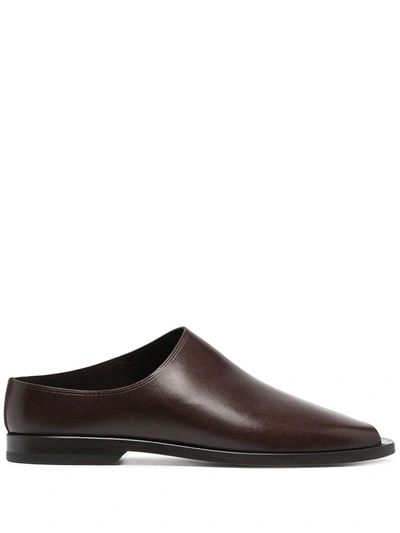 Shop Lemaire Leather Flat Mules In Brown