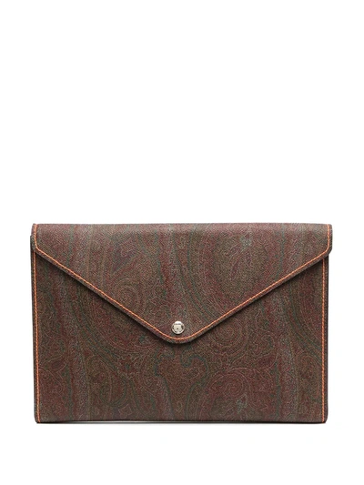 Shop Etro Paisley Print Envelope Clutch In Brown