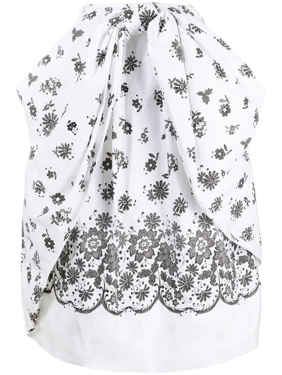 Shop Simone Rocha Floral-print Ruched Midi Skirt In White