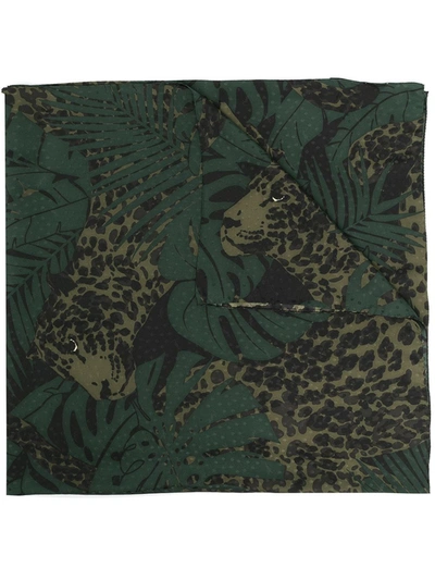 Shop Saint Laurent Botanical Leopard Print Scarf In Green