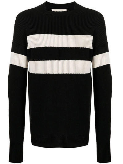 Shop Marni Contrast-stripe Rib-knit Jumper In Black