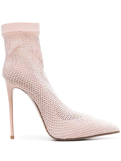 Shop Le Silla Knitted Mesh Ankle Boots In Pink