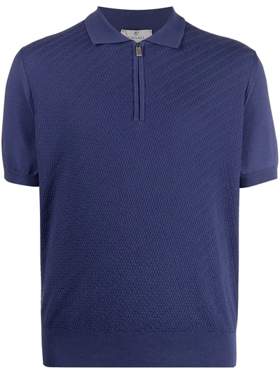 Shop Canali Zip-up Short-sleeved Polo Shirt In Blue