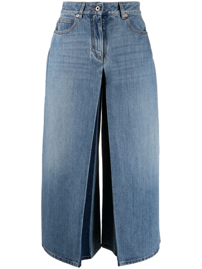 Shop Valentino Vgold Wide-leg Cropped Trousers In Blue