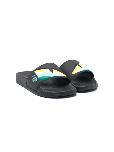 Shop Fendi Eye Slide Sandals In Black